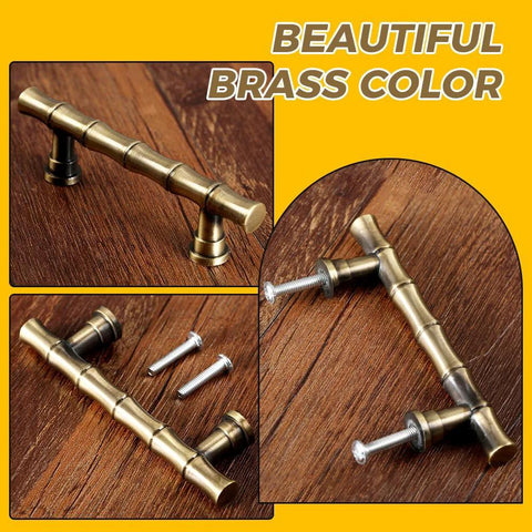 Five Pack Bamboo Shape Drawer Pulls in Antique Brass Finish, 4.21 Inch Long Zinc Alloy Cabinet Hardware With 64mm Center Hole Spacing