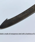 Close-up of blade tip, Beefy Hand Cast Manganese Steel Machete With 52HRC Short Curved Blade Full Tang 21.5 Inch Outdoor Survival Tool