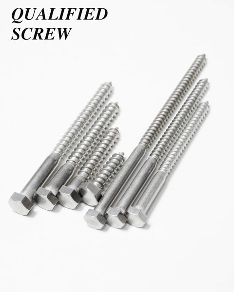 Heavy Duty 5/16 Inch Lag Screws With Flat Washers, 1-1/2 Inch Length, Hex Head, 304 Stainless Steel 18-8 in focus.