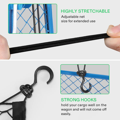 Heavy Duty Nylon Cargo Net For Garden And Folding Wagons Measures 36 By 30 Inches Black Elastic Mesh Keeps Your Haul Locked Down Tight With Zippered Stuff Sack For Beach Cart Truck Bed And Utility Trolley