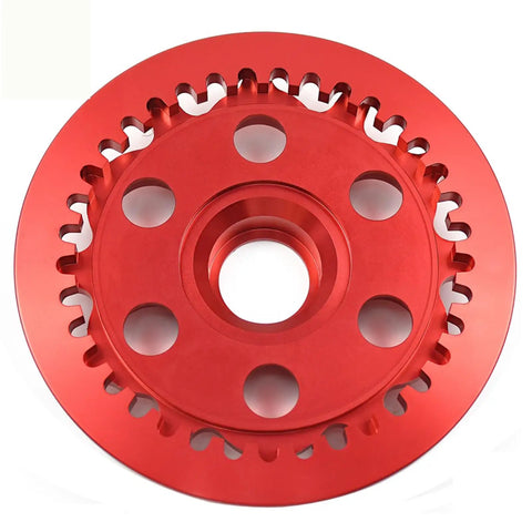 Bulletproof Black Dry Clutch Pressure Plate With Teeth Built Tough For Six Speed Ducati Engines Fits Monster MH900E Multistrada St Series Superbike Street Ready Replacement 19420011B 19420151A, precision CNC machined red aluminum design.