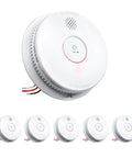 Heavy Duty Photoelectric Smoke Detector And Hardwired Fire Alarm With Interconnected Design And Reliable Battery Backup For Hassle Free Home Safety And Rapid Smoldering Fire Alerts In A Six Pack, showing individual units in a six pack.