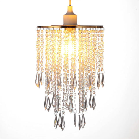 Beaded Acrylic Chandelier Pendant Light With Gold Frame 3 Tier Hanging Lampshade For Bedroom And Wedding Decor No Wiring Required Fits Standard Socket 12.9 Inches High By 8.7 Inches Wide