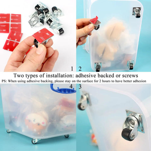 Mini Nylon Caster Wheels 0.5 Inch Low Profile Swivel Casters Set Of 8 Non Marks Self Adhesive Plate Caster Wheels for bins