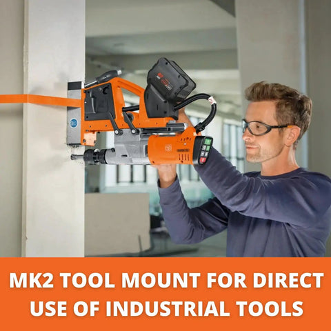 Rugged Heavy Duty 18V Cordless Magnetic Base Drill With A Killer Brushless Motor And Rock Solid Frame For Precision Metalworking in use on a wall.