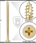 Built To Last Heavy Duty Black Wood Screws Size Nine By Three Inch For Door Hinges 25 Pack, 3-inch sharp-point screw close-up