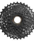MFM300 7 Speed 14 To 34T Freewheel Cassette for MTB Bikes, black sprocket set, close-up view of gear teeth