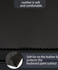 Close-up of soft leather texture and fur lining of Waterproof Stretchy Keyboard Piano Cover For 61 To 88 Keys dust protector.