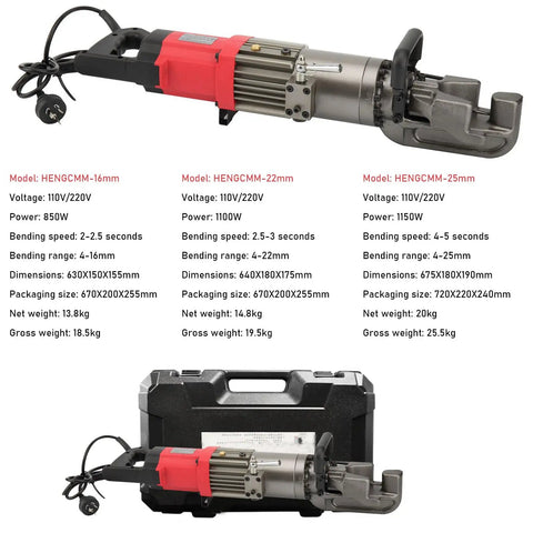 Portable Electric Hydraulic Rebar Bender Cuts Rebar Up To 25 Mm Fast With Adjustable Angles From Zero To Ninety Degrees For Steel Rods, model specs.
