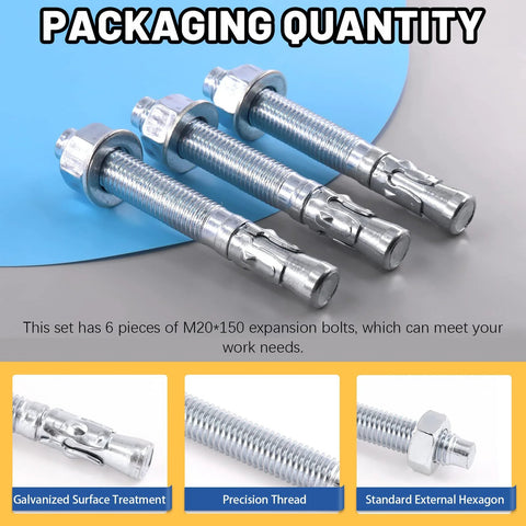 Six Piece Wedge Anchors Three Quarter Inch By Six Inch Zinc Plated Heavy Duty Concrete Fasteners Carbon Steel Construction Ideal For Securing Machinery Frames Railings And Structural Installations In Masonry