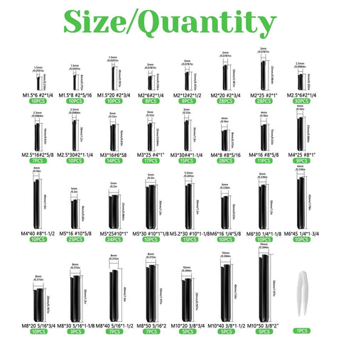 400 Pcs Roll Pin Assortment Kit With Slotted Tension Pins, Split Dowels And Expansion Pins In M1.5 To M10 Sizes layout image