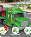 Large 27 Inch Farm Truck Toy Set With Two Tractors And A 3 In 1 Inertia Powered Transport Vehicle With Lights And Realistic Sounds