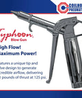 Typhoon Pro High Volume Blow Gun 1/4 Inch NPT With High Flow Tip for Heavy Duty Industrial Cleanup and Fast Blowoff 34 CFM