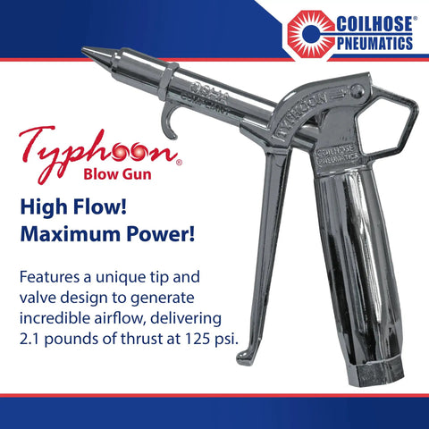 Typhoon Pro High Volume Blow Gun 1/4 Inch NPT With High Flow Tip for Heavy Duty Industrial Cleanup and Fast Blowoff 34 CFM