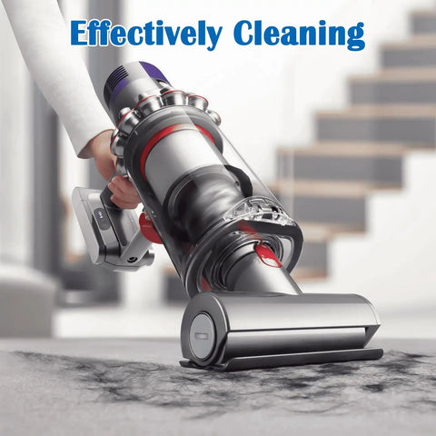 Quick Release Mini Motorhead For Dyson V8 V7 V10 V11 Vacuums in use, cleaning carpet with high suction power, durable ABS build.