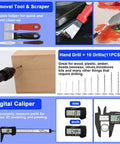 Image of Must Have 158 Piece 3D Printing Tool Kit with removal tools, scraper, hand drill set, and digital caliper for clean precise prints.