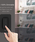 3 Way Smart Dimmer Switch With Neutral Wire, No Hub Needed, 2.4G WiFi, Remote Control For Lights, Works With Smart Life Tuya App, Alexa And Google Home, ETL FCC Listed, 1 Pack Black shown next to dimming bedroom lights at different levels.