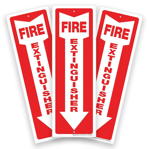 Fire Extinguisher Location Signs 3 Pack 4x12 Inch Durable 40 Mil Polystyrene Laminated For UV Weather Scratch Water Fade Resistance Indoor Outdoor Use