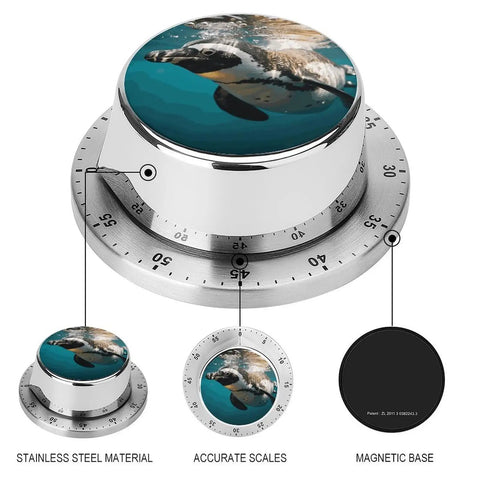 Go To Ocean Penguin Stainless Steel Timer With Magnetic Base, featuring compact 3.1-inch dial and accurate scales for kitchen countdown.