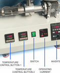 Close-up of controls on Compact 1000W Desktop 3D Printer Filament Maker Single Screw Extruder showing temperature, switch and inverter.