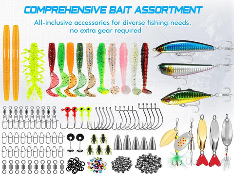 All In One Fishing Lure Kit With 137 Piece Tackle Box Included Crankbaits, spoons, hooks, and weights for freshwater bass fishing.