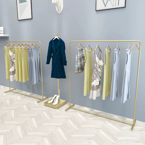 Heavy Duty Industrial Clothes Rack With Golden Floor Standing Coat Stand For Bedroom Or Entryway holding clothes