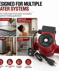 Slick Three Speed Hot Water Recirculating Pump 1 12 HP for Easy Home Plumbing and Solar Setup, showing multiple water systems.