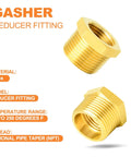 Brass Hex Bushing Fitting Kit 12-Piece For Plumbing And Hydraulic Lines, corrosion-resistant reducer fittings, temperature range details
