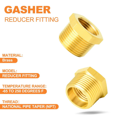 Brass Hex Bushing Fitting Kit 12-Piece For Plumbing And Hydraulic Lines, corrosion-resistant reducer fittings, temperature range details
