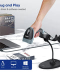 Handheld 2D Barcode Scanner With Gooseneck Stand USB Wired QR Code Reader for PC POS System Library Store Use