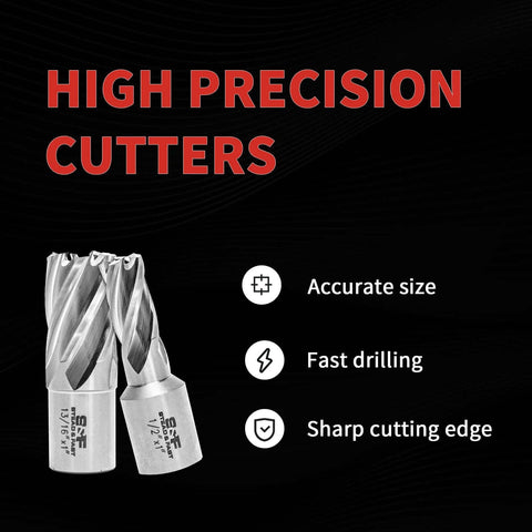 Annular cutter set 6 pcs with Weldon 3/4 shank, cutting depth 1 in, OD 1/2 to 1-1/16 in for magnetic drill press