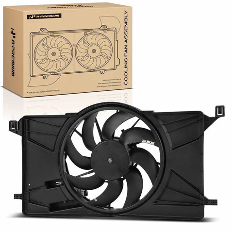 Heavy Duty Engine Radiator Cooling Fan Assembly With Brushless Motor Shroud Drop In Replacement For Ford Focus Ev And 2.0L L4, showing black 8-blade fan.
