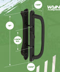 Top Tier 10 Inch Black Pull Handle Set For Sliding Patio Glass Doors With Center Latch Replacement, 3-15/16 inch hole spacing.