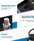 Badass 175A Circuit Breaker With Darn Tough IP67 Seal showing mounting holes and load stud size details for heavy-duty use.