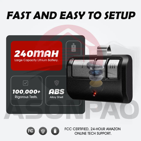 Two Pack Bundle 953EV P2 953ESTD Universal Garage Door Opener Remote with features, battery capacity, and FCC certification.