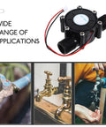 Two Pack Portable Mini Hydro Turbine Generator For Water Power DIY Projects Outdoor Research And Hobby Use With DC Output Micro Hydroelectric Generator For Experiments And Maker Friendly Use shown with water taps for demonstration.
