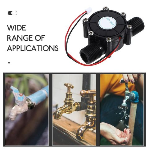 Two Pack Portable Mini Hydro Turbine Generator For Water Power DIY Projects Outdoor Research And Hobby Use With DC Output Micro Hydroelectric Generator For Experiments And Maker Friendly Use shown with water taps for demonstration.