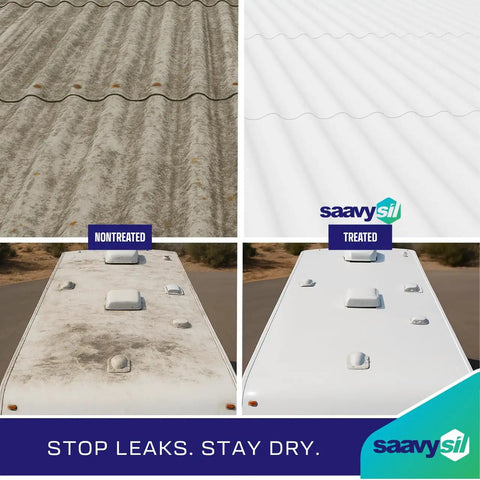 Premium Pure Silicone Rv Roof Coating And Leak Repair Sealant That Slips On Smooth With Zero Primer Required, Delivers total weatherproof and UV defense for campers and flat roofs.