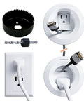 In Wall Cable Management Kit For Power And Low Voltage Cables Hide TV Wires Behind The Wall Includes 3.75 Inch Diameter And 3.25 Inch Depth Modules 6 Foot Extension Cord And Drywall Hole Saw Attachment ETL In Wall Certified Easy DIY Install shown with tools and setup