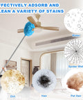 Ceiling Fan Cleaner Duster With Adjustable Extension Pole And Interchangeable Head For Cleaning Fan Blades, Cobwebs, Walls And High Ceilings In Hard To Reach Corners, Blue cleaning ceiling fan.