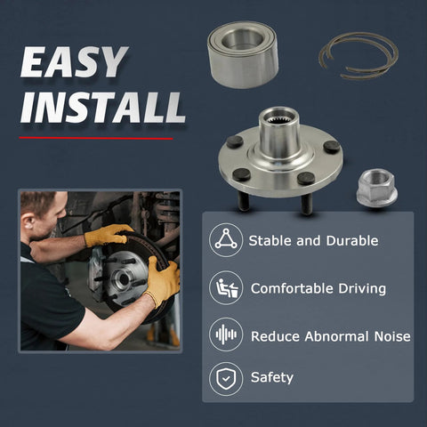 Front Wheel Bearing And Hub Assembly Pair For 2000 To 2008 Nissan Maxima, 2002 To 2006 Nissan Altima, product displayed with installation benefits