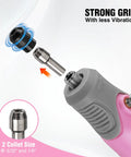 Close-up of Cordless Rotary Tool Kit With 71-Piece Accessory Set, USB Rechargeable, showing collet size options.
