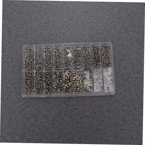 Premium Stainless Steel Micro Screw Kit With Tiny Screwdriver And Tweezers Dead Simple Glasses And Watch Repairs showing assorted screws in a compact organizer.