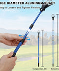 Telescoping Golf Ball Retriever with 12 to 15 foot reach, stainless locking head, aluminum shaft, white background, close-up.
