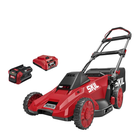 Push Lawn Mower Kit With Pwr Core 40 Brushless 40V 20-Inch Cordless Power 6.0Ah Battery Auto Pwr Jump Charger Mulch Plug And Grass Bag