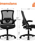 Ergonomic Mesh Office And Gaming Chair With High Back Rolling Casters All Day Comfort Adjustable Lumbar Support Waterfall Seat Flip Up Armrests Height Adjustable Ideal For Home Office And Gaming Black dimensions front and side view