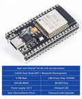 ESP32 microprocessor board with specs, part of the ESP32 Ultimate Starter Kit With Arduino Compatibility ESP32CAM RoHS Python C Scratch