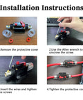 Installation instructions for Heavy Duty 100 Amp Manual Reset Circuit Breaker For 12V To 48V DC Systems with reset lever.
