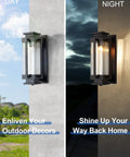 Dusk To Dawn Outdoor Wall Lanterns Large Exterior Porch Lights With Seeded Glass IP65 Waterproof Sconces Black Matte Finish
