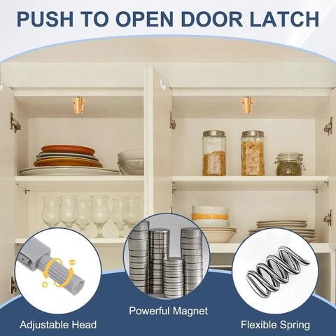 Eight Pack Magnetic Push Latches Set For Cabinets And Drawers No Fuss Push To Open Hidden Touch Latch Hardware Installed in Cabinet